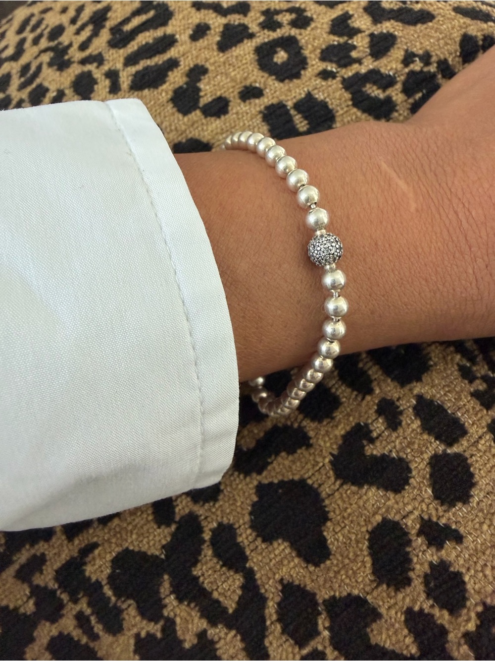Pandora Sterling Silver Beaded Bracelet with Pavé Accent